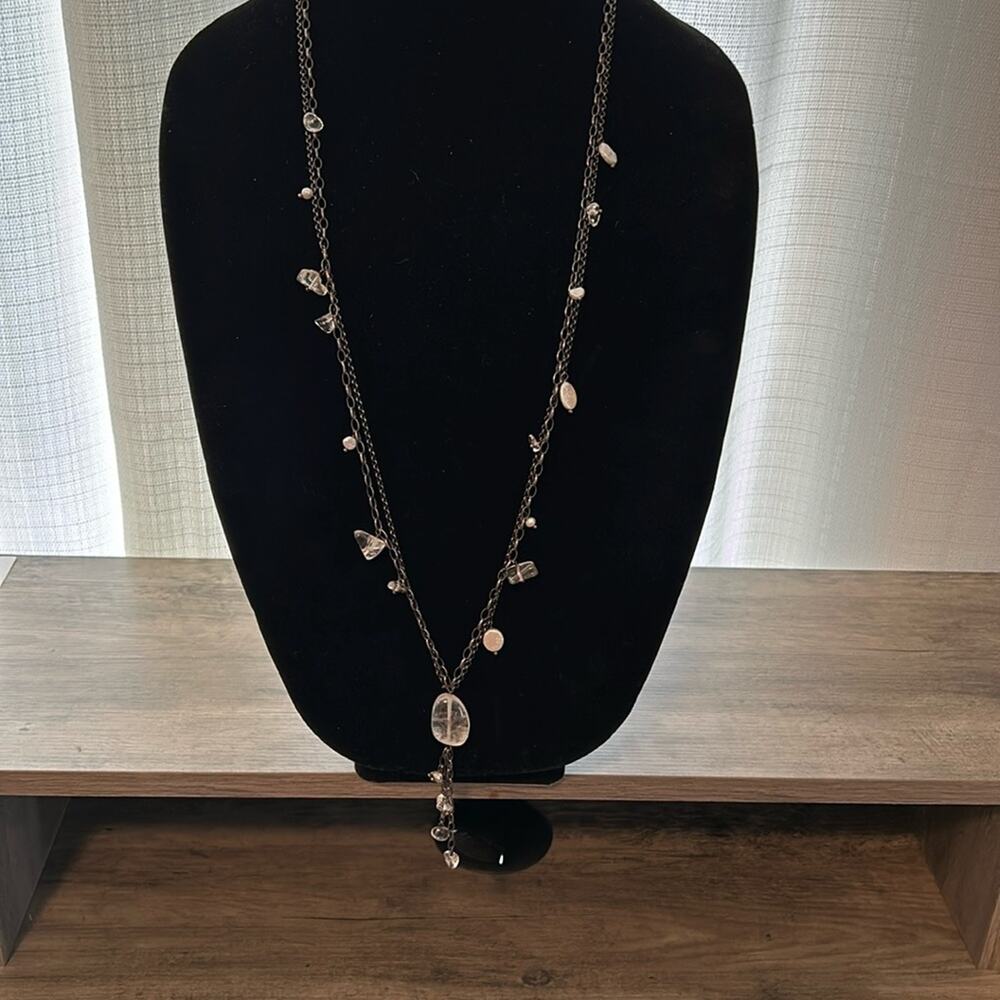 Silpada Two strand Sterling Silver Crystal Pearl Tassel Long Necklace N1492 #48